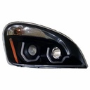 FREIGHTLINER P3 CASCADIA PROJECTION HEADLIGHT (AMBER U-BAR) - RIGHT SIDE (BLACK HOUSING)