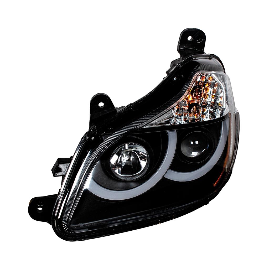 KENWORTH T680 PROJECTION HEADLIGHT W/ LED POSITION LIGHT FITS 2013 & UP (BLACK) - LH