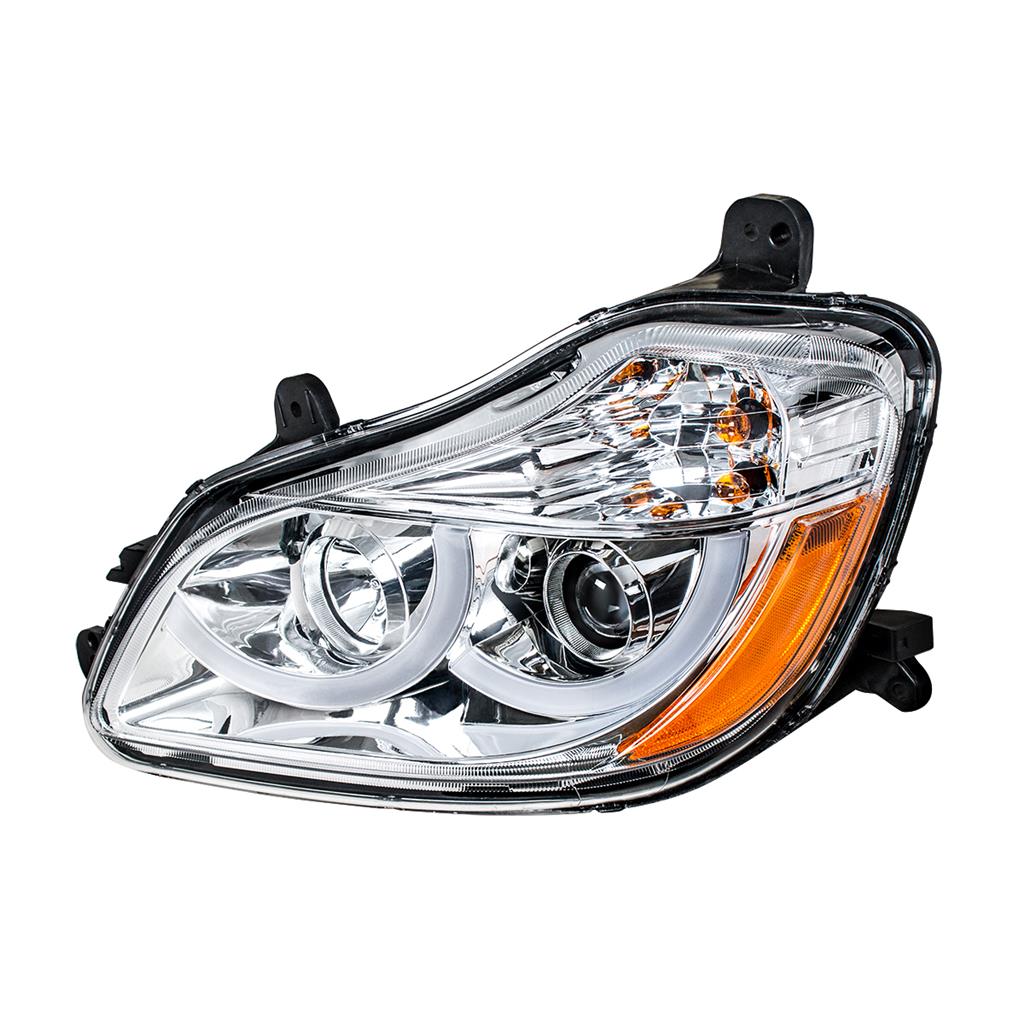 KENWORTH T680 PROJECTION HEADLIGHT W/ LED POSITION LIGHT FITS 2013 & UP (CHROME) - LH