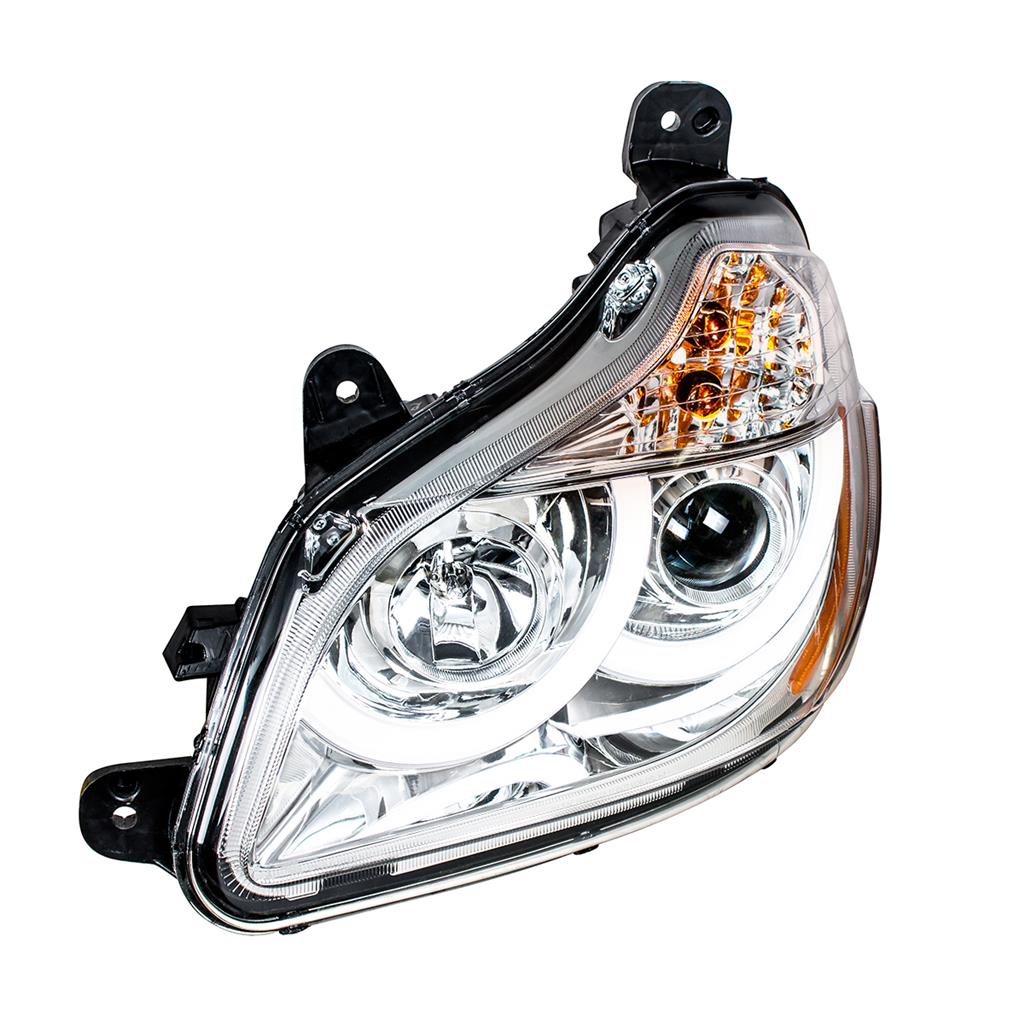 KENWORTH T680 PROJECTION HEADLIGHT W/ LED POSITION LIGHT FITS 2013 & UP (CHROME) - LH