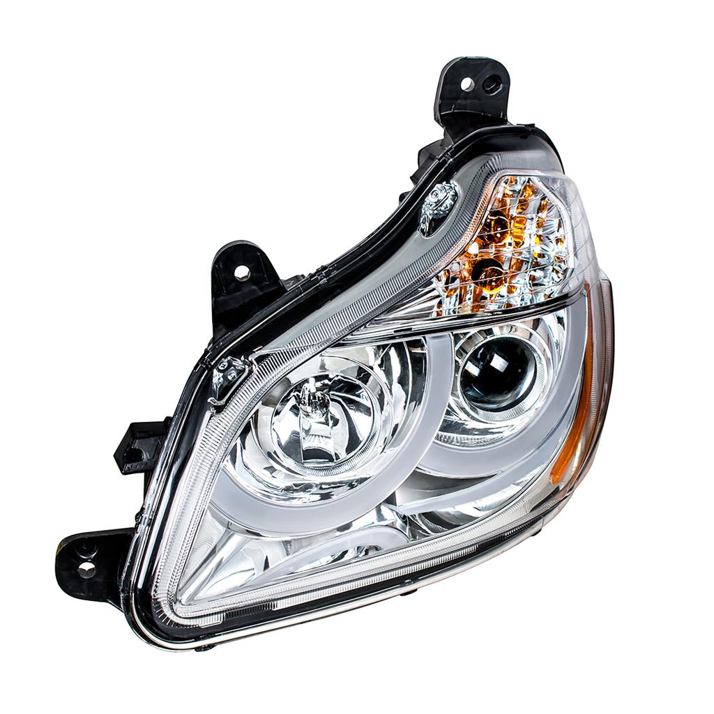 KENWORTH T680 PROJECTION HEADLIGHT W/ LED POSITION LIGHT FITS 2013 & UP (CHROME) - LH