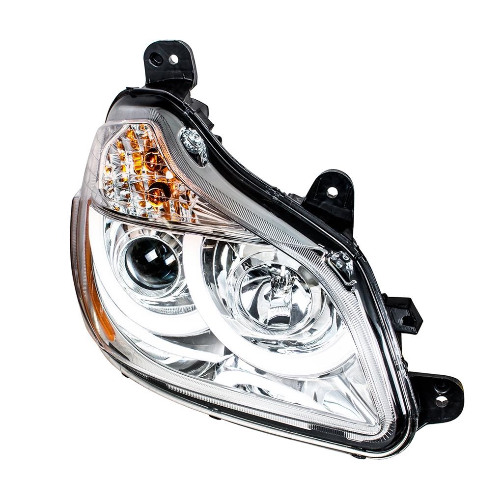 KENWORTH T680 PROJECTION HEADLIGHT W/ LED POSITION LIGHT FITS 2013 & UP (CHROME) - RH