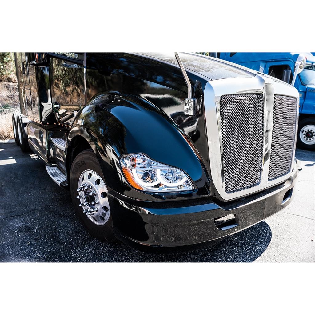 KENWORTH T680 PROJECTION HEADLIGHT W/ LED POSITION LIGHT FITS 2013 & UP (CHROME) - RH