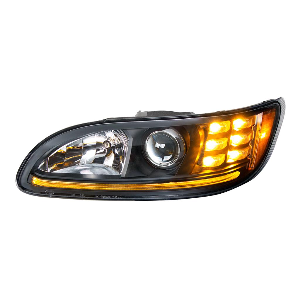 PETERBILT 386/384/387 PROJECTION HEADLIGHT W/ LED POSITION LIGHT & LED TURN SIGNAL 2008 & UP (BLACK HOUSING) - LEFT SIDE