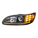 PETERBILT 386/384/387 PROJECTION HEADLIGHT W/ LED POSITION LIGHT & LED TURN SIGNAL 2008 & UP (BLACK HOUSING) - LEFT SIDE