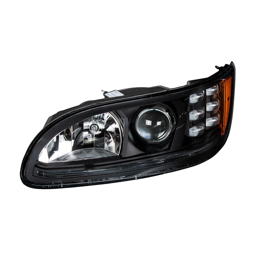 PETERBILT 386/384/387 PROJECTION HEADLIGHT W/ LED POSITION LIGHT & LED TURN SIGNAL 2008 & UP (BLACK HOUSING) - LEFT SIDE