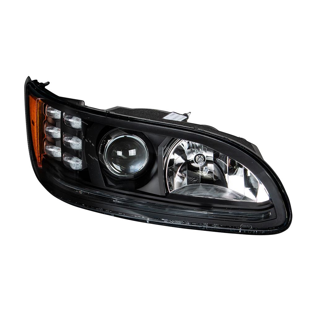 PETERBILT 386/384/387 PROJECTION HEADLIGHT W/ LED POSITION LIGHT & LED TURN SIGNAL 2008 & UP (BLACK HOUSING) - RIGHT SIDE