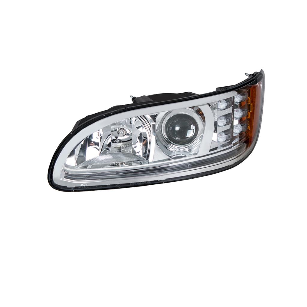 PETERBILT 386/384/387 PROJECTION HEADLIGHT W/ LED POSITION LIGHT & LED TURN SIGNAL 2008 & UP (CHROME HOUSING) - LEFT SIDE