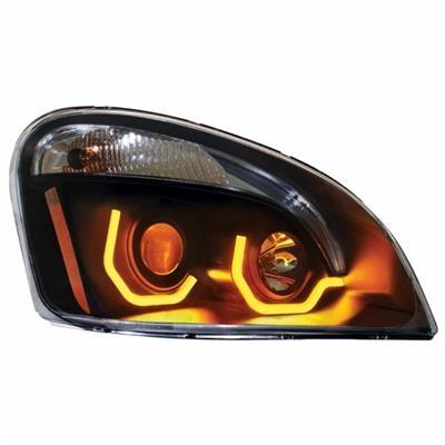 FREIGHTLINER P3 CASCADIA PROJECTION HEADLIGHT (AMBER U-BAR) - RIGHT SIDE (BLACK HOUSING)