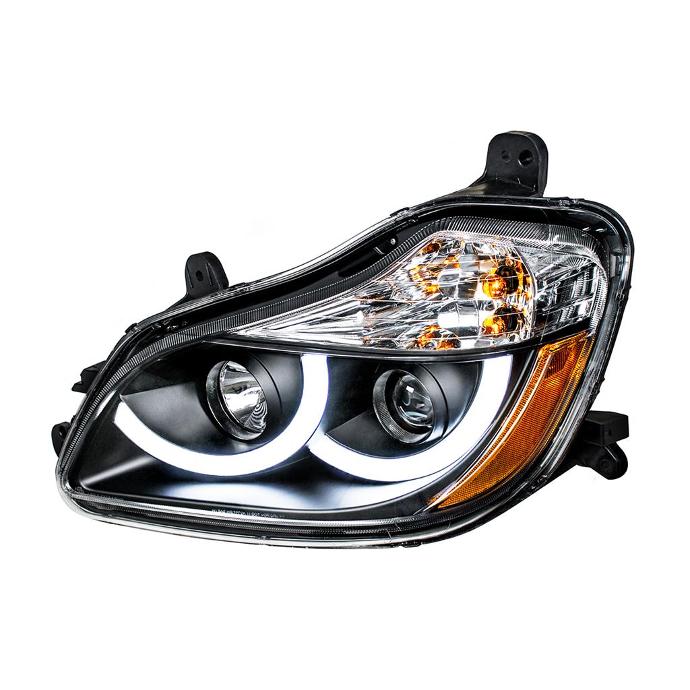 KENWORTH T680 PROJECTION HEADLIGHT W/ LED POSITION LIGHT FITS 2013 & UP (BLACK) - LH