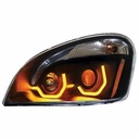 FREIGHTLINER P3 CASCADIA PROJECTION HEADLIGHT (AMBER U-BAR) - LH (BLACK HOUSING)